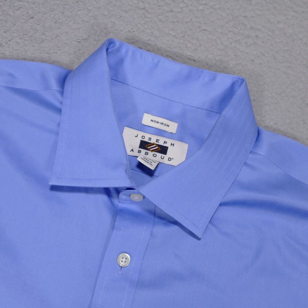 Joseph Abboud Shirt Mens 17.5 34/35 Blue Solid Button Up Long Sleeve